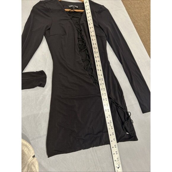 I.AM.GIA‎ Womens Dress L Black Long Sleeve Mini  Lace Up Front Party Cocktail - Picture 5 of 9